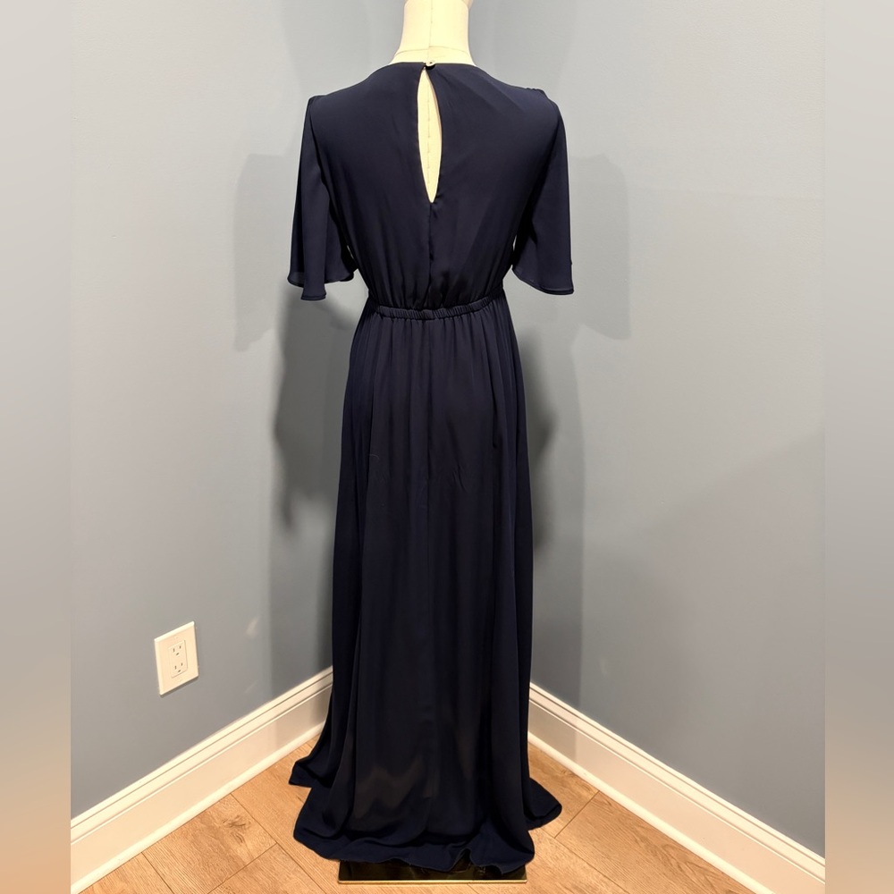 Show Me Your Mumu Navy Flutter Sleeve Maxi Dress Smocked Waist Flowy Formal XS - Picture 3 of 8